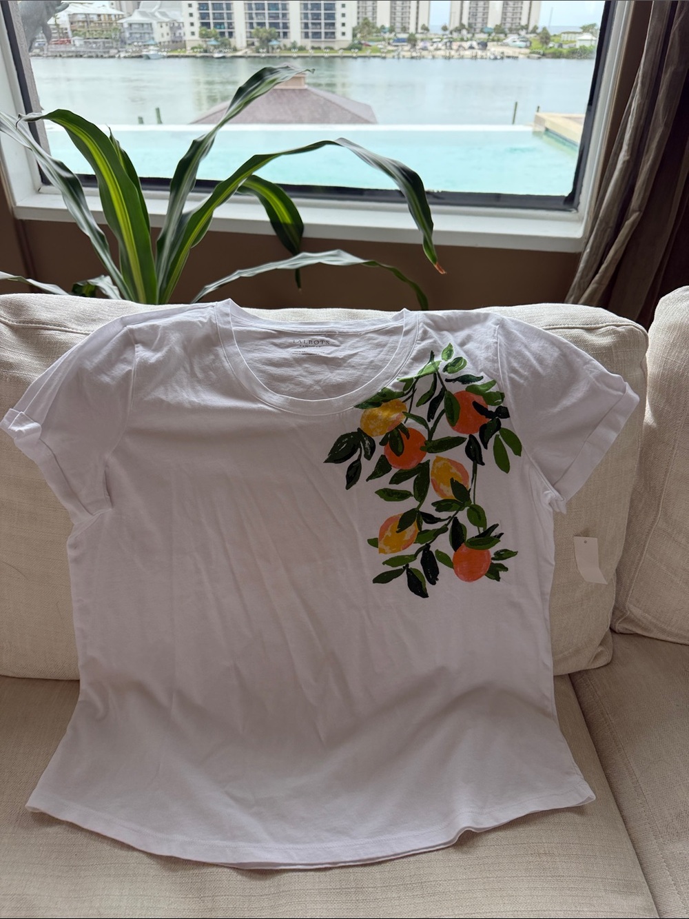 Talbots White Tee with Orange & Green Citrus Print